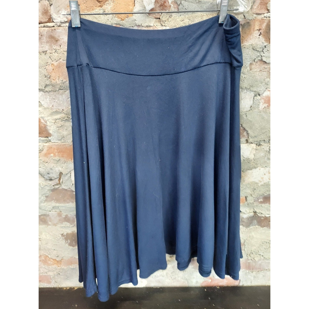 Chaps Womens A Line Skirt 1X Navy Blue Pull On Stretch Flowy Knee Length