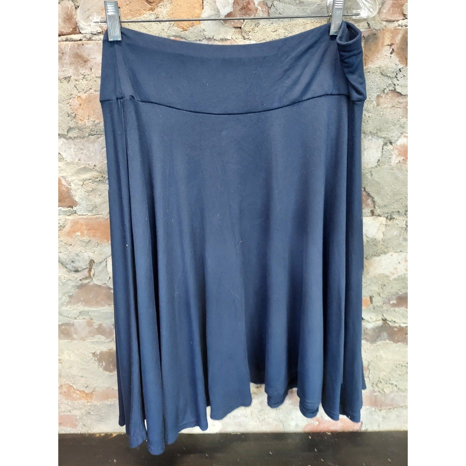 Chaps Womens A Line Skirt 1X Navy Blue Pull On Stretch Flowy Knee Length