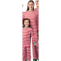 Womens Sz L Pajama Set 2 Red White Green Striped Christmas Long Sleeve Festive