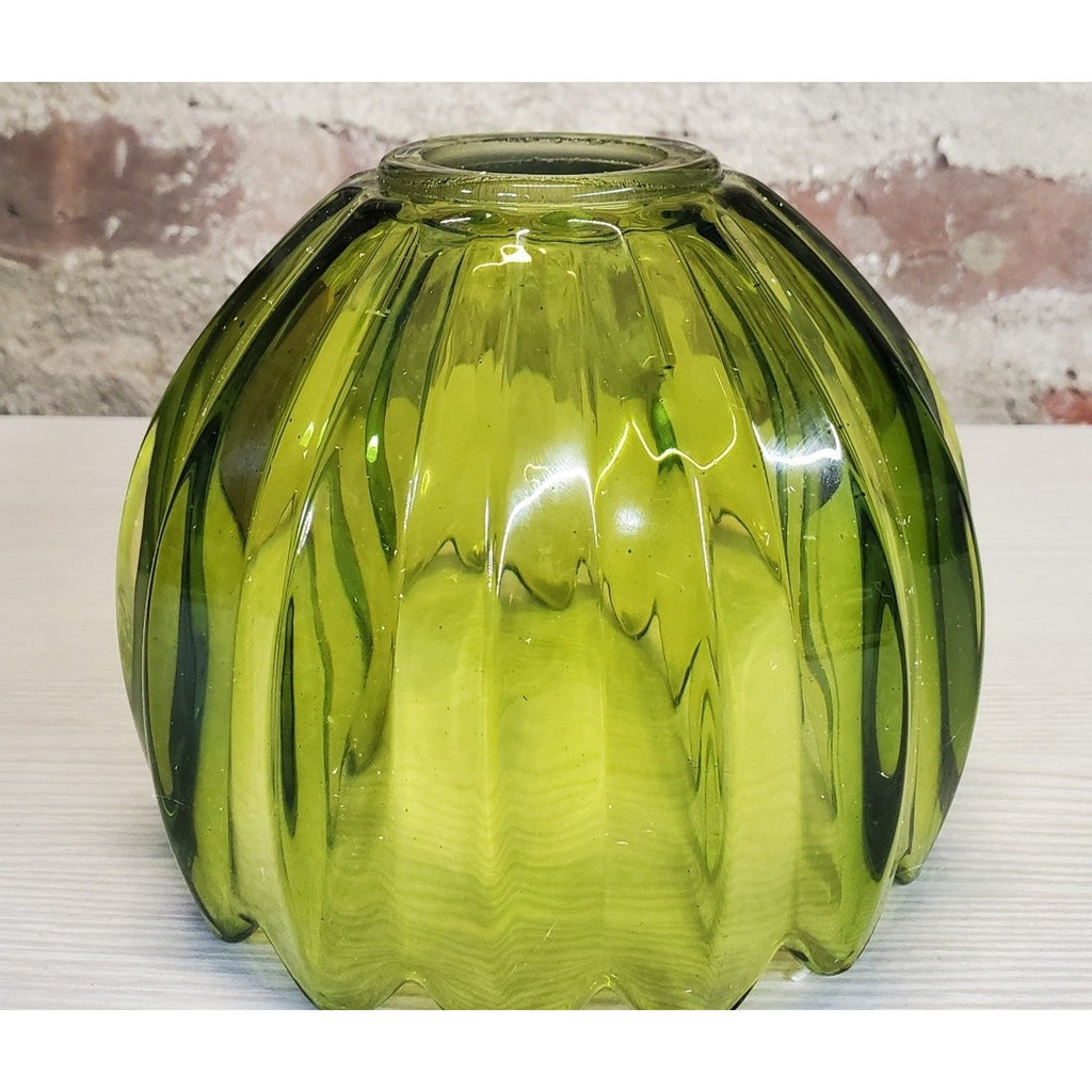 Green Ribbed Ruffled Glass Light Lamp Shade Globe Ceiling Fan Vintage 5 Inch