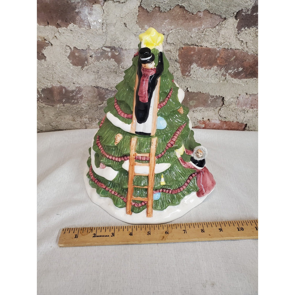 Ceramic Christmas Tree Cookie Jar Man Ladder Star Topper Holiday Decor