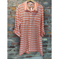 Talbots Womens Shirtdress Button Down Tunic XL Coral White Striped 100% Cotton