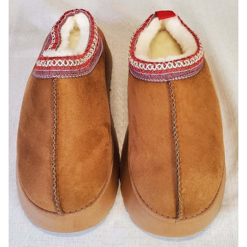Mule Slippers EU 37 US Womens 6.5 7 Tan Brown Faux Fur Lined Cozy Slip On