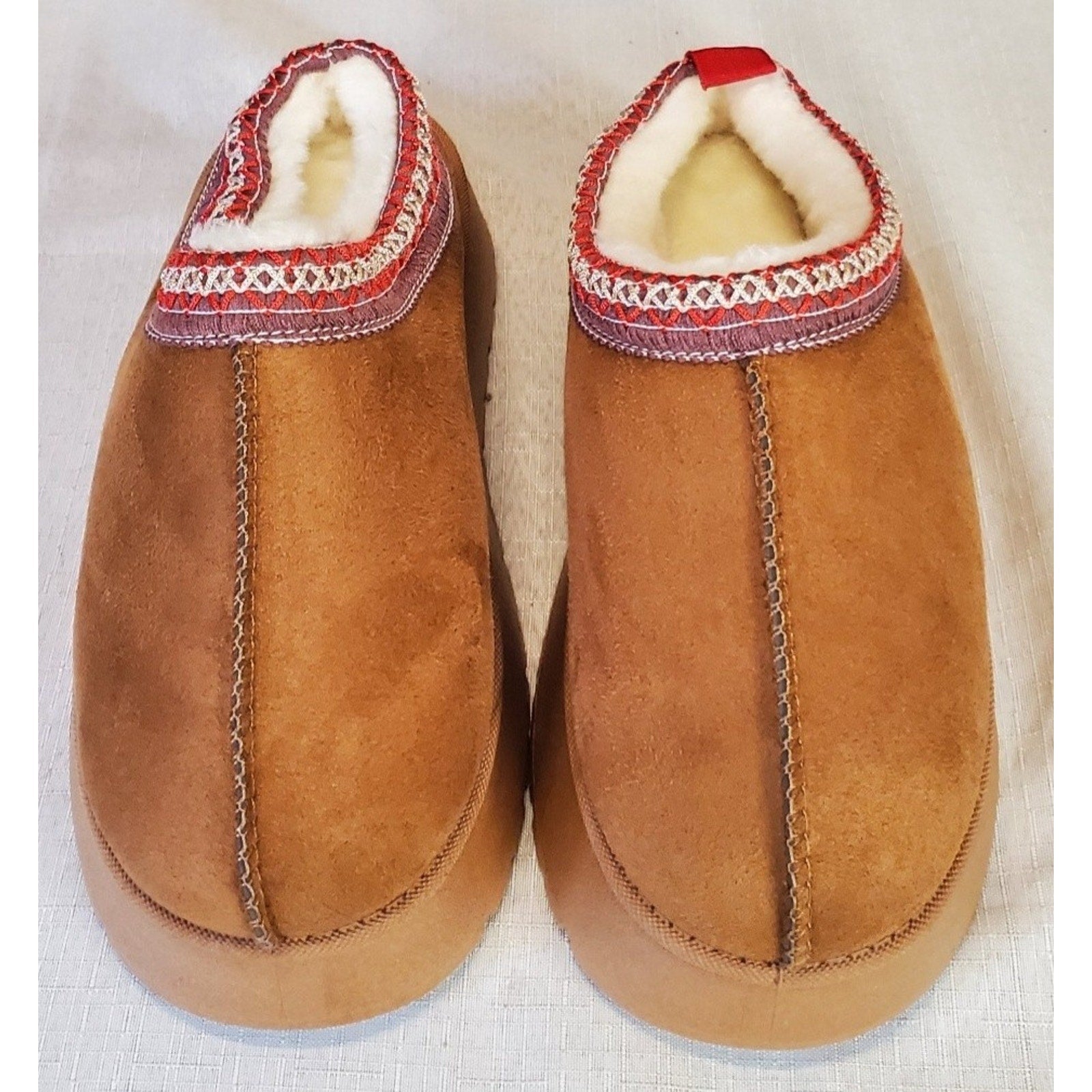 Mule Slippers EU 37 US Womens 6.5 7 Tan Brown Faux Fur Lined Cozy Slip On