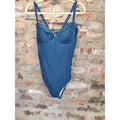 Womens One Piece Swimsuit XL Teal Blue Criss Cross Lace Up Back Nylon Spandex