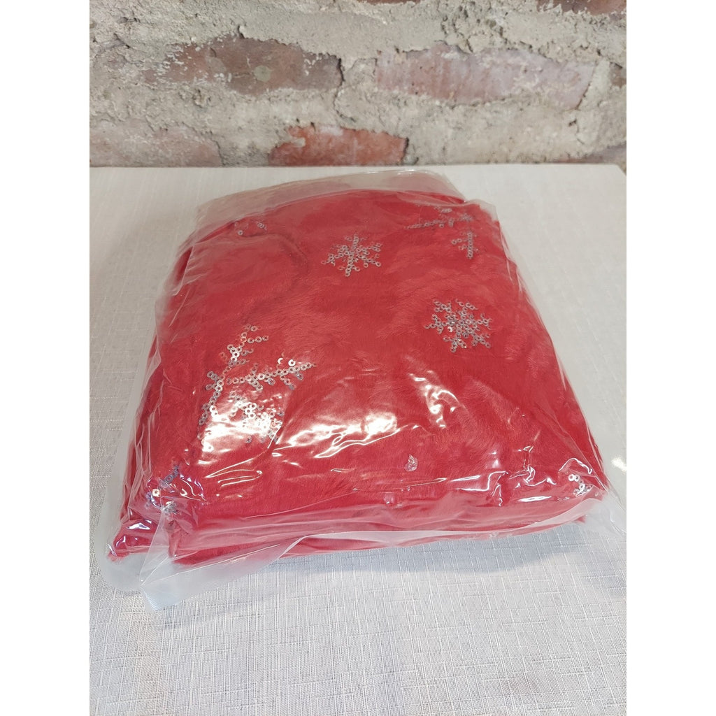 Christmas Tree Skirt Red Snowflake Sequin Plush Holiday Xmas Decor