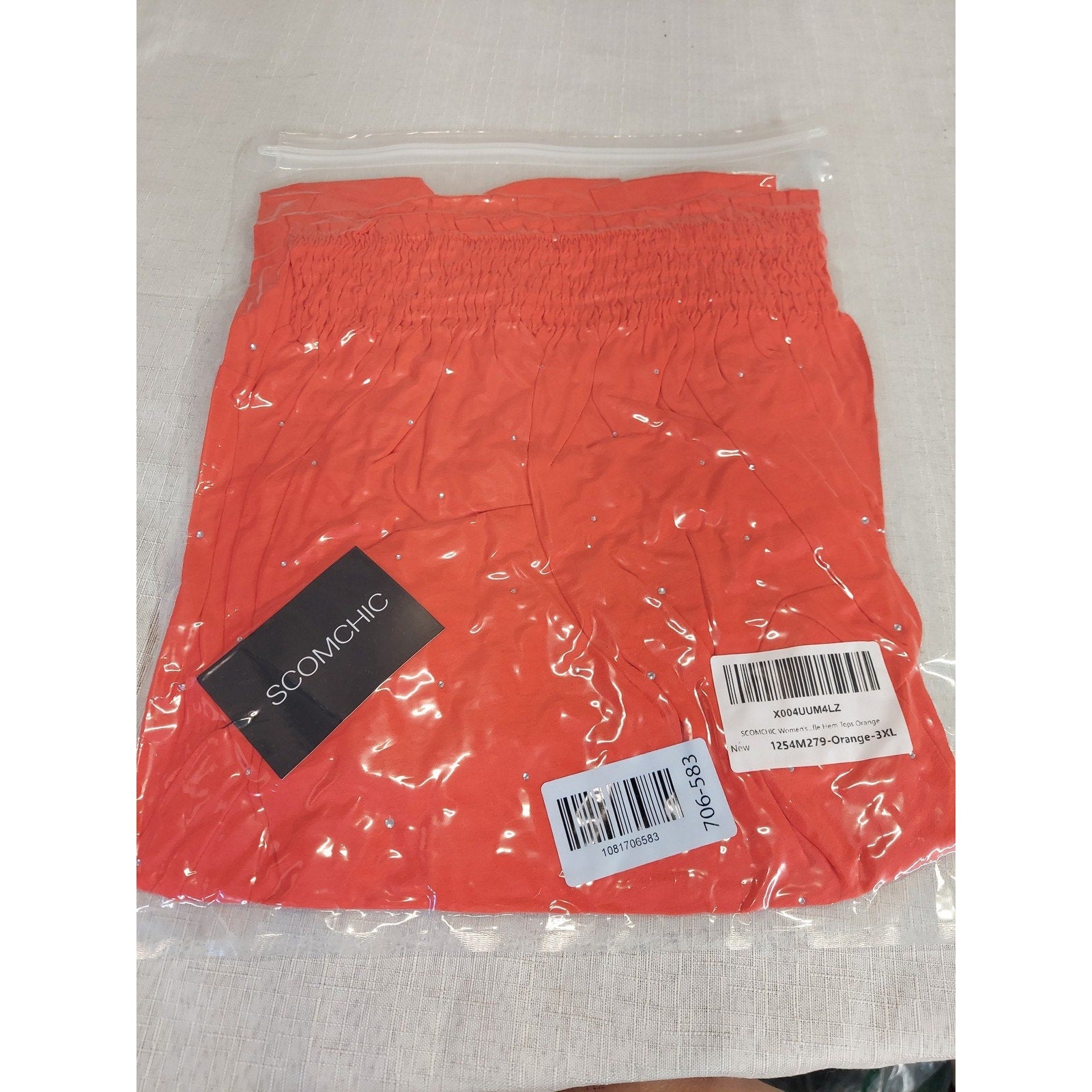 SCOMCHIC Womens Off Shoulder Blouse 3XL Orange Smocked Neck Flutter Sleeve