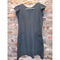 MIEAZOM Womens Dress Small Navy Lime Green Stripe Ruffle Sleeve V Neck Pockets