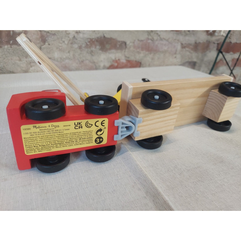 Melissa & Doug Wooden Toy Truck Magnetic Crane Car Carrier Race Cars Kids 3+