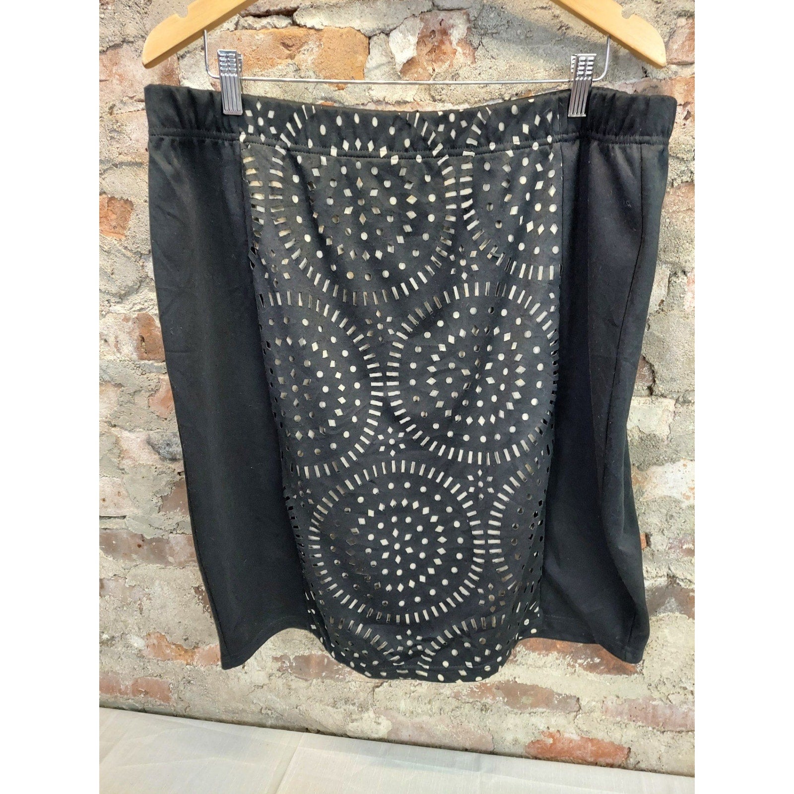 George Womens Plus Size 2X Skirt Black Laser Cut Stretch Pull On Pencil