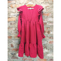 Girls Dress 6-7Y Fuchsia Pink Long Sleeve Tiered Ruffle Polyester