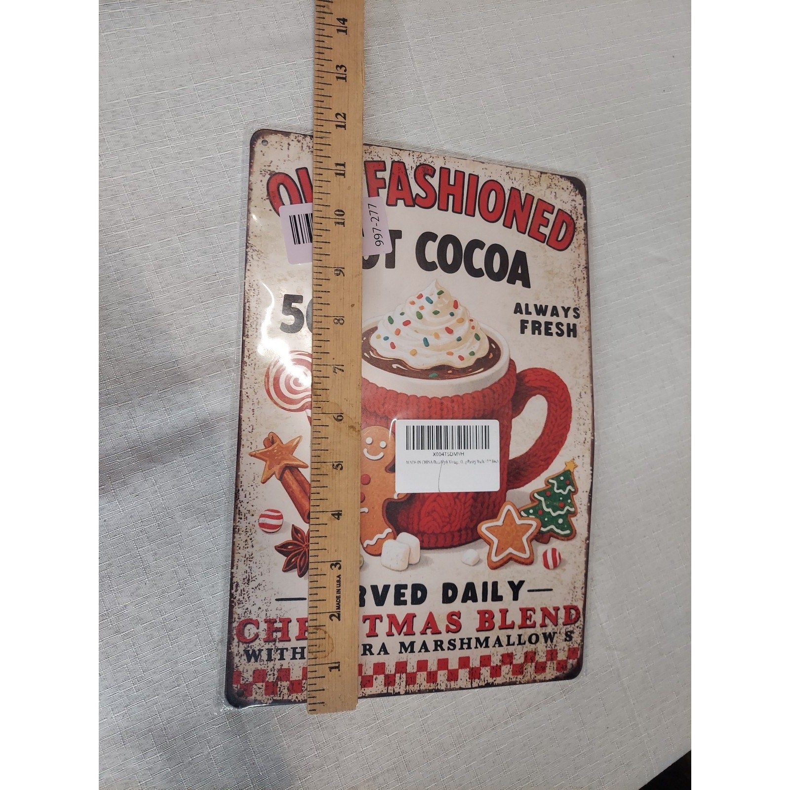 Old Fashioned Hot Cocoa Christmas Metal Tin Sign Vintage Holiday Wall Decor 8x12