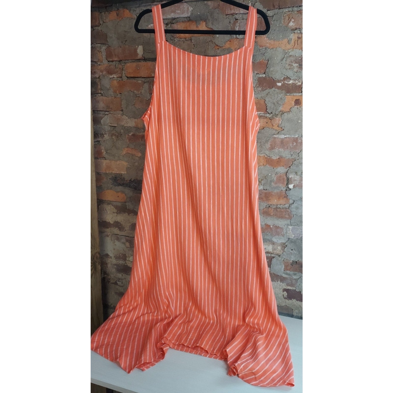 Folio Womens Maxi Sundress XXL Orange White Striped Linen Rayon Button Strap