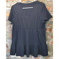 Womens Tiered Ruffle Hem Babydoll Tunic Top M Black NWT Short Sleeve