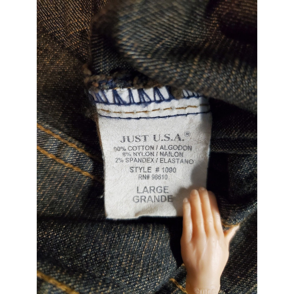 JUST USA Womens Denim Jean Jacket L Large Dark Wash Distressed Stretch Cropped
