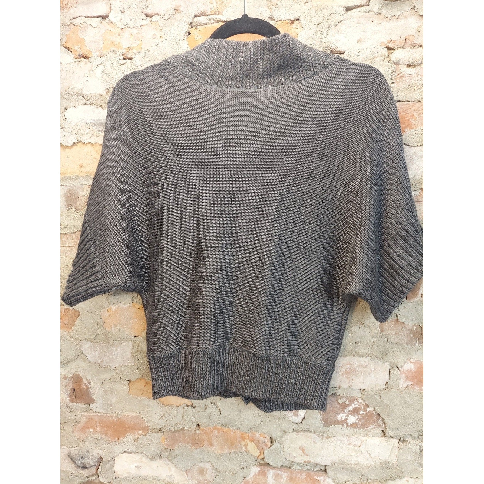 Worthington Womens Cardigan M Gray Short Sleeve Button Front Knit Ribbed