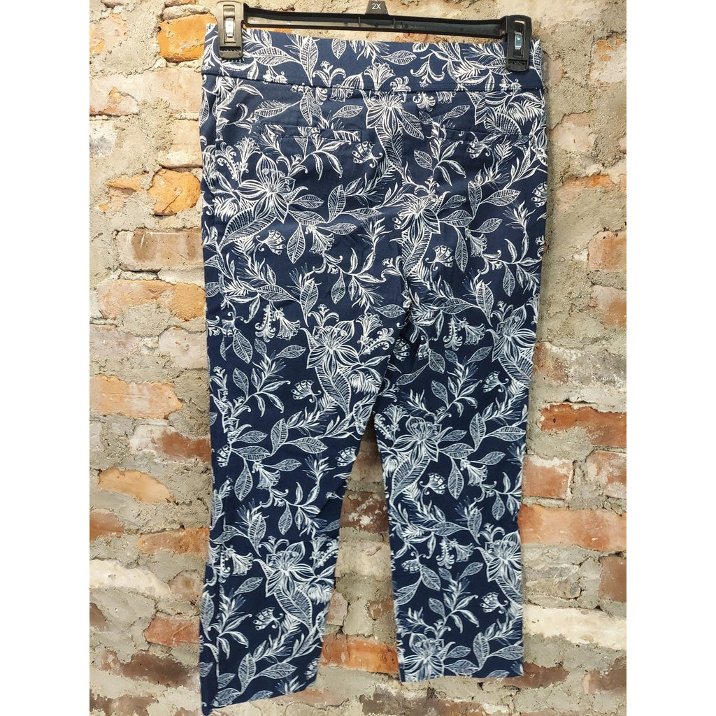 Rafaella Womens Sz 10 Capri Pants Navy White Floral Print Stretch Comfort