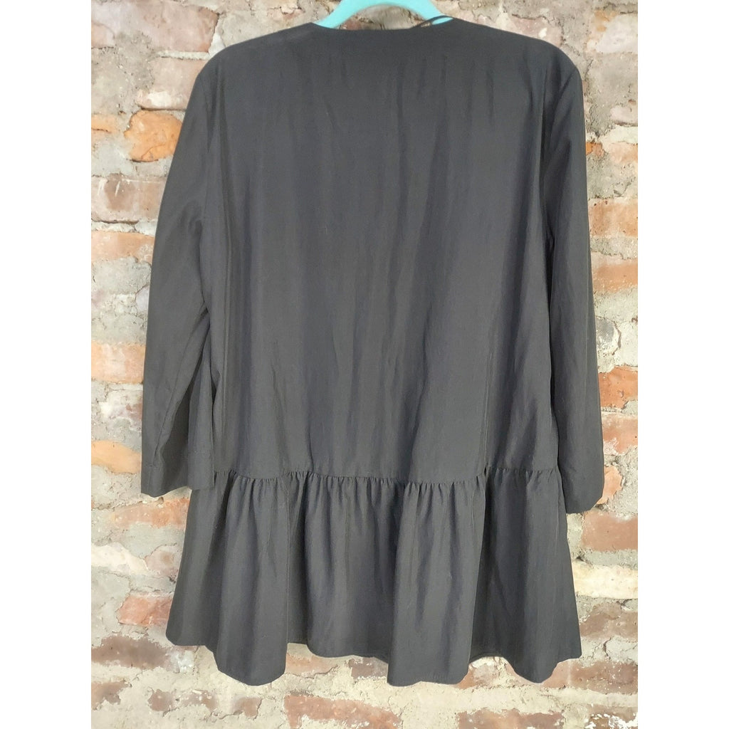 Zara Womens Peplum Blouse M Black Button Front Long Sleeve Flowy Tunic Top