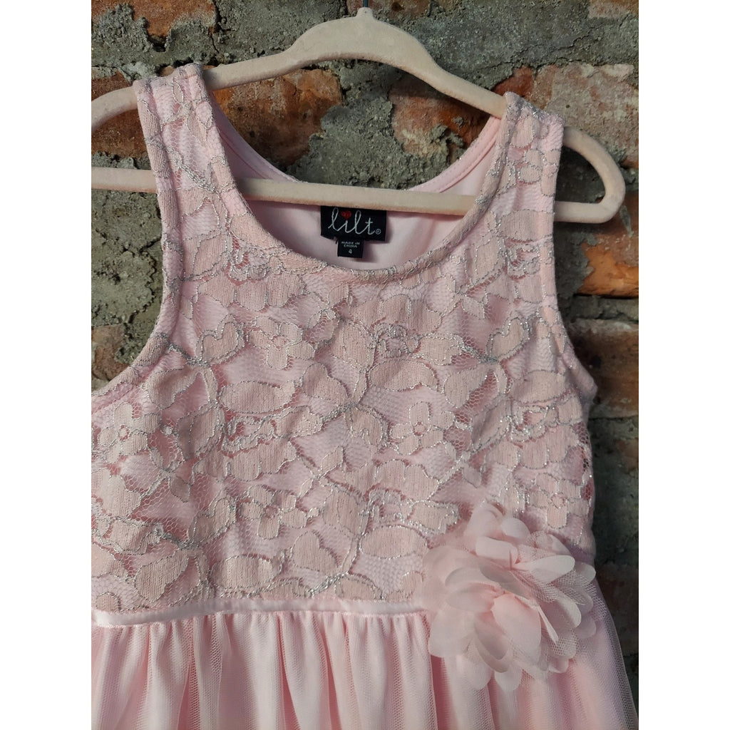 Lilt Girls Pink Dress Size 4 Lace Bodice Tulle Skirt Ruffle Floral Applique