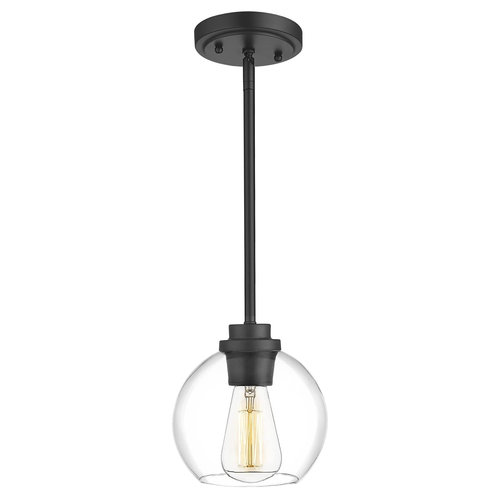 Black Modern Farmhouse Pendant Light 7 inch Clear Glass Globe Kitchen Island