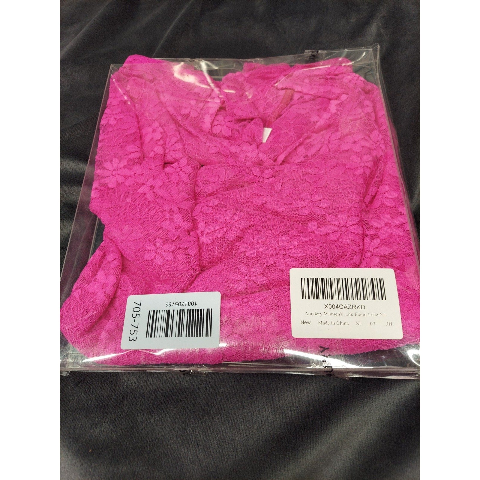 Aoudery Womens Lace Bodysuit Top XL Pink Floral Long Sleeve Sheer Stretch
