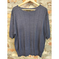 Yarnworks Pullover Sweater XL Navy Blue Cable Knit Short Sleeve Cotton Blend