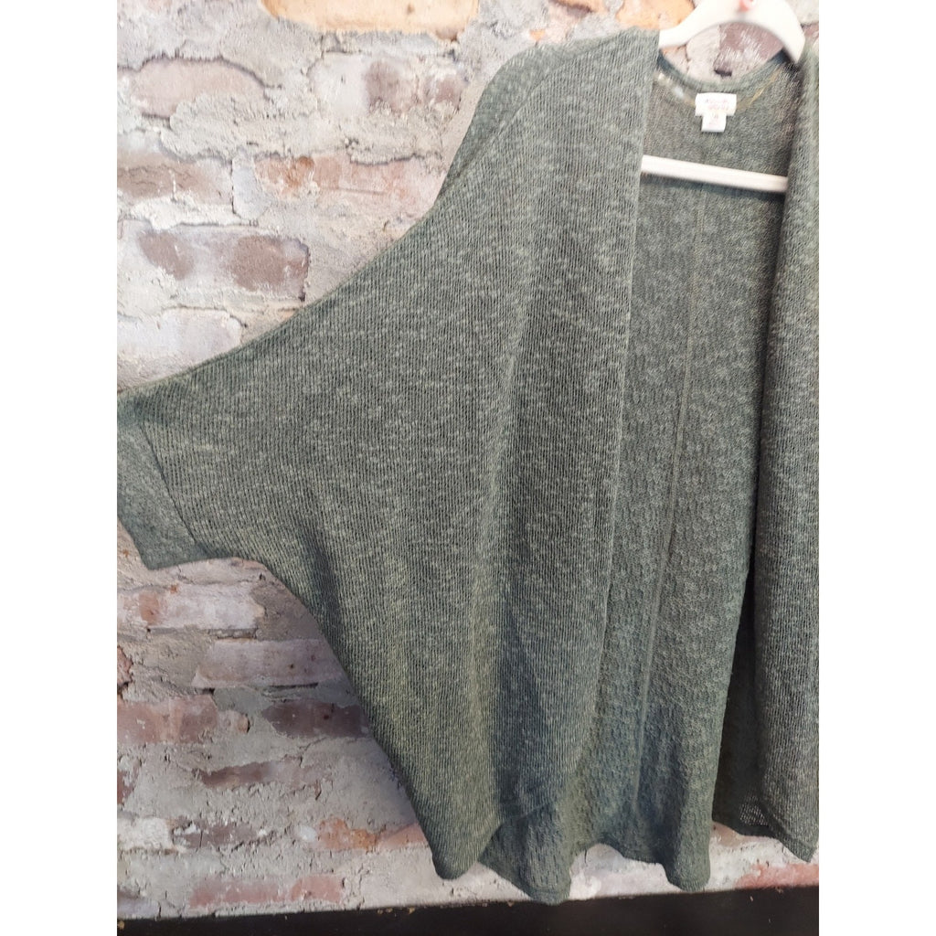 Mossimo Womens L Olive Green Lightweight Knit Open Front Batwing Sleeve Cardigan