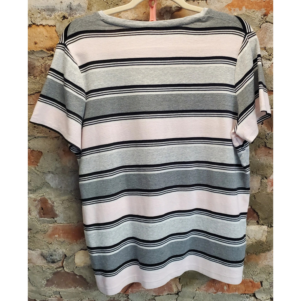 Croft & Barrow Womens Classic T-Shirt Size XXL Pink Gray Striped V-Neck Top