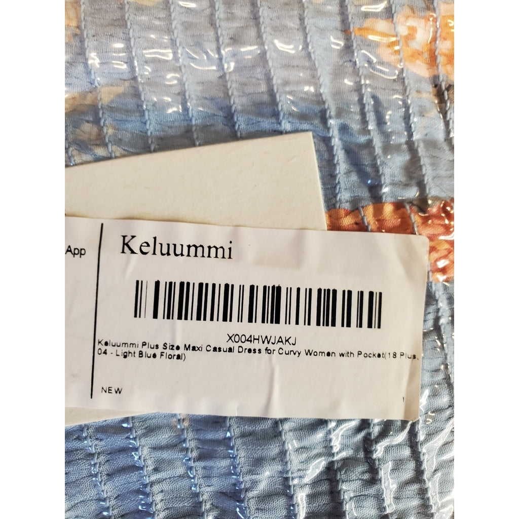 Keluumi Womens Maxi Dress 18 Plus Light Blue Floral Casual Smocked Tiered V Neck