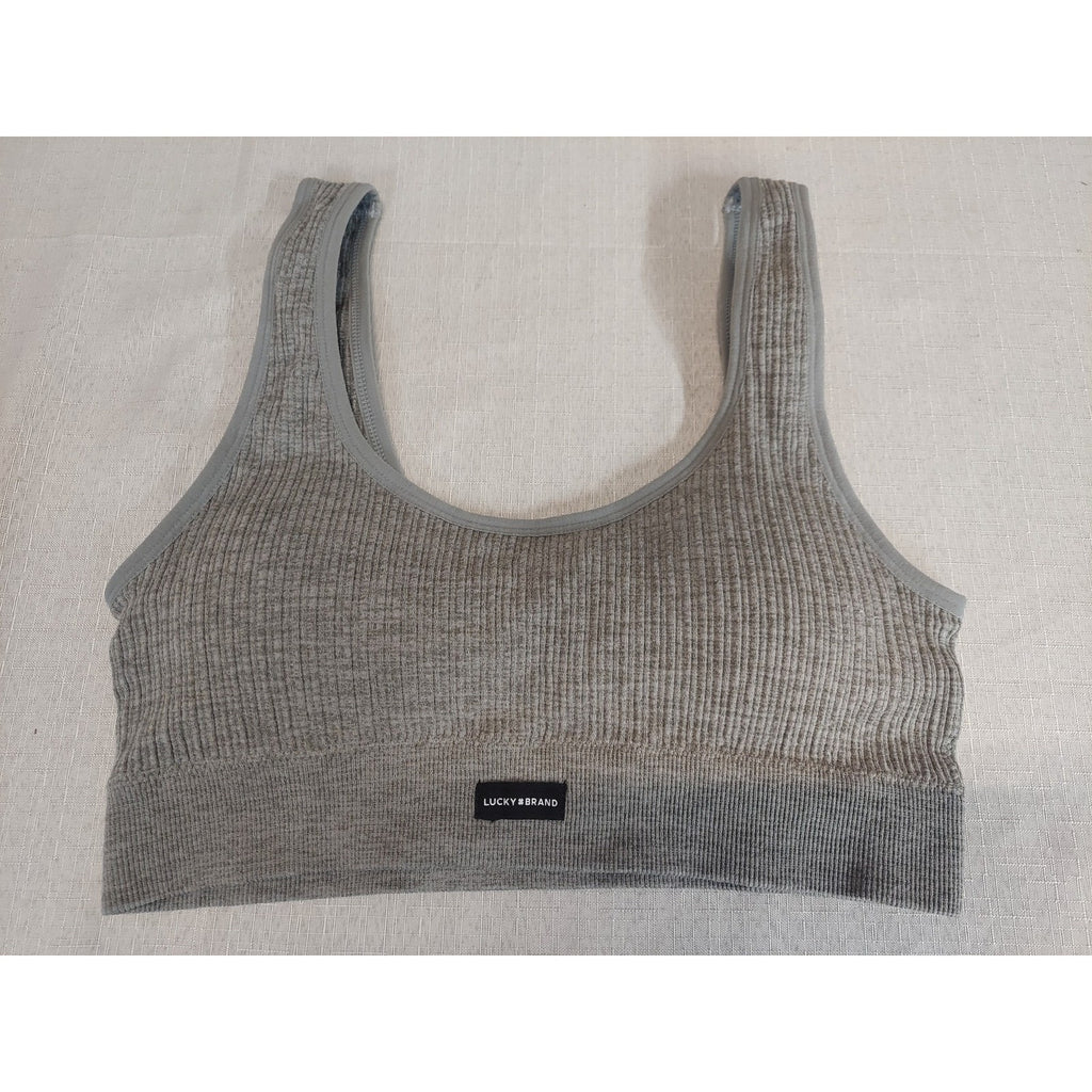 Lucky Brand Womens Sports Bra XL Gray Ribbed Seamless Athletic Pullover