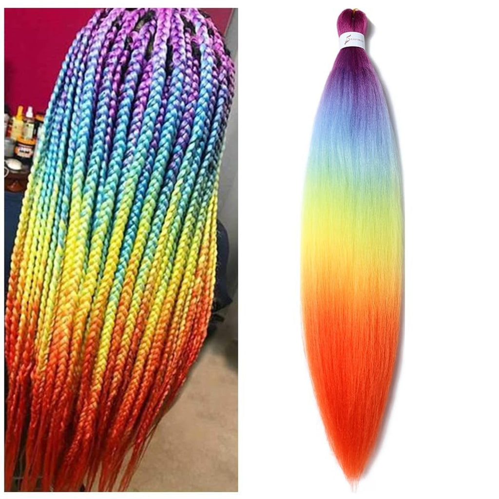 BALINGHAIR Braiding Hair Extensions Rainbow Ombre Multicolor Pre-Stretched