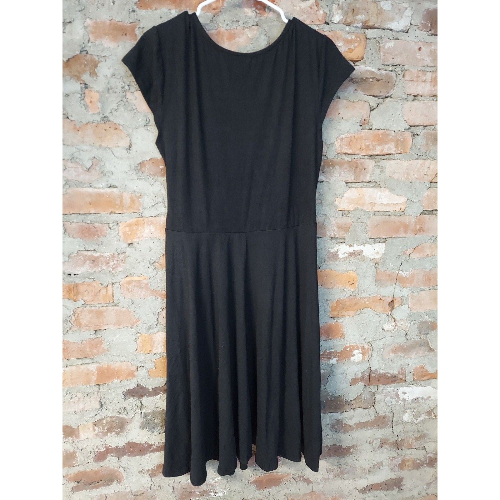 Lyss Loo Womens Faux Wrap A-Line Dress Size 1X Black V-Neck Short Sleeve
