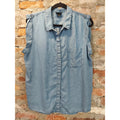 Mossimo Womens Sleeveless Shirt XXL Light Blue Chambray Roll Tab Button Up