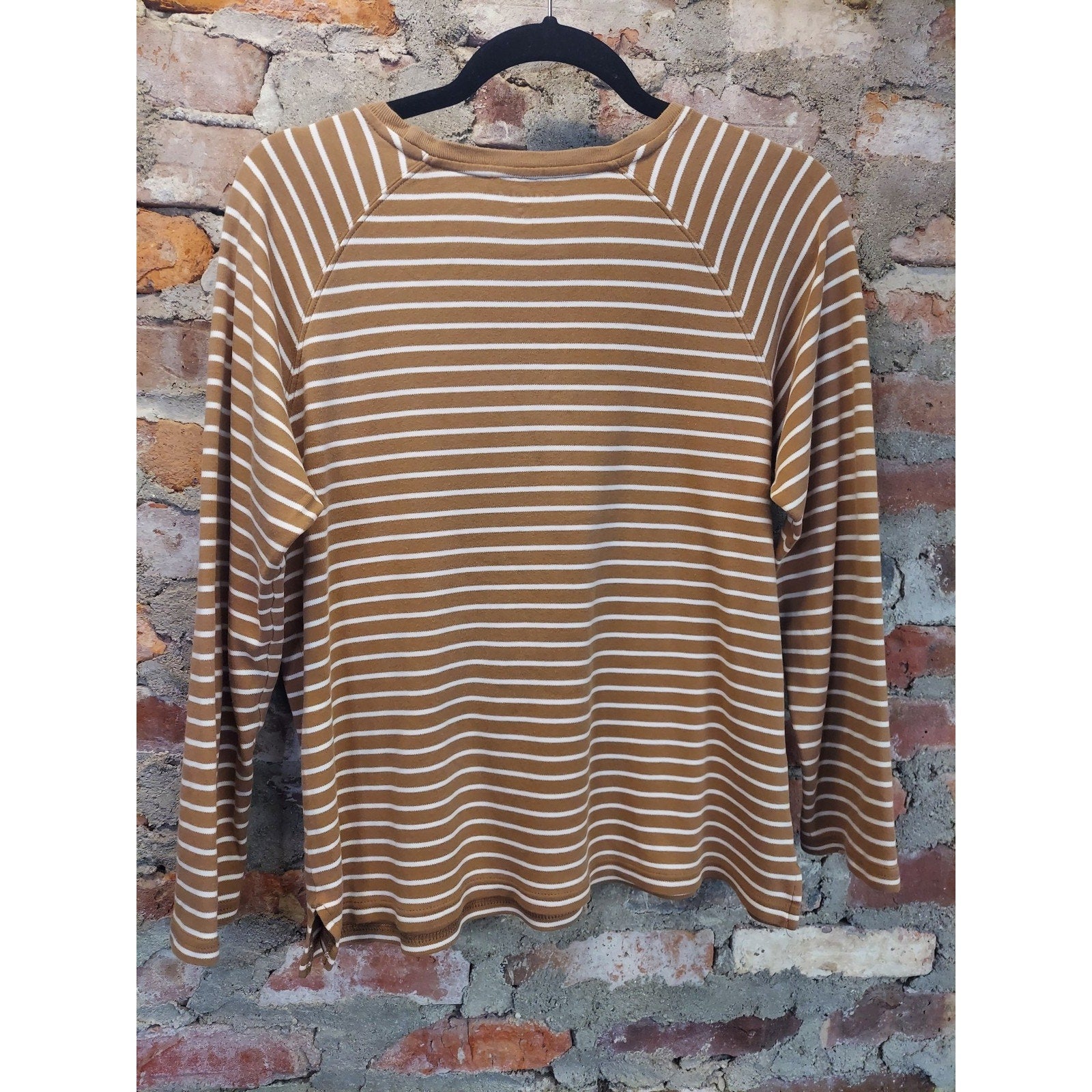 Karen Scott Sport Womens Long Sleeve Striped Raglan T Shirt M Brown White