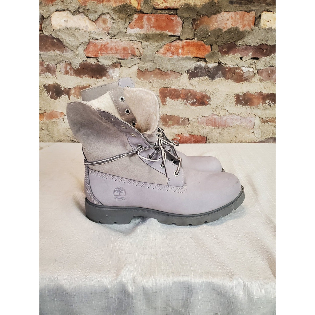 Timberland Womens Roll Top Boots US 8.5 Lavender Gray Waterproof Faux Fur Lined