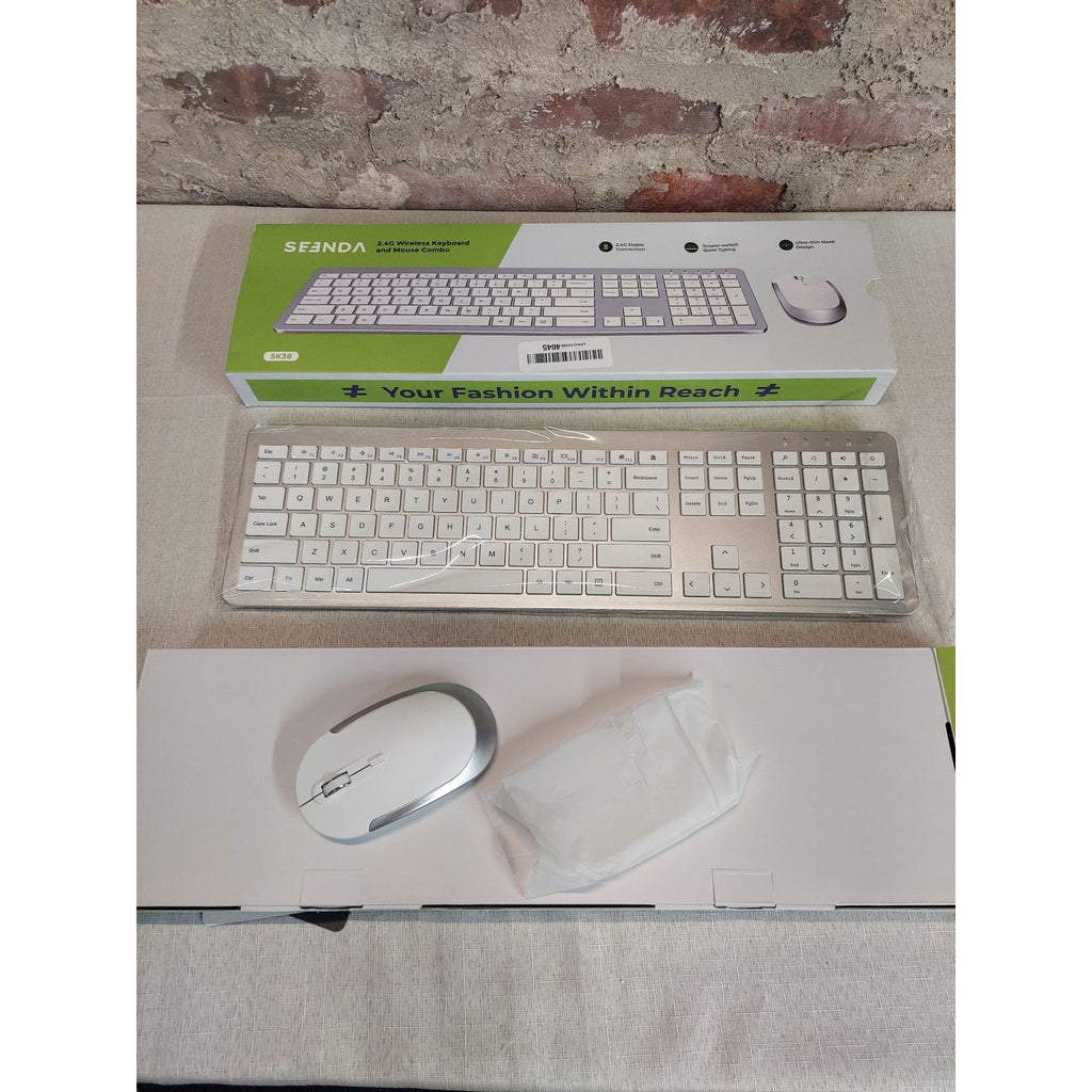 SEENDA 2.4G Wireless Keyboard Mouse Combo SK30 Scissor Switch Ultra Thin White