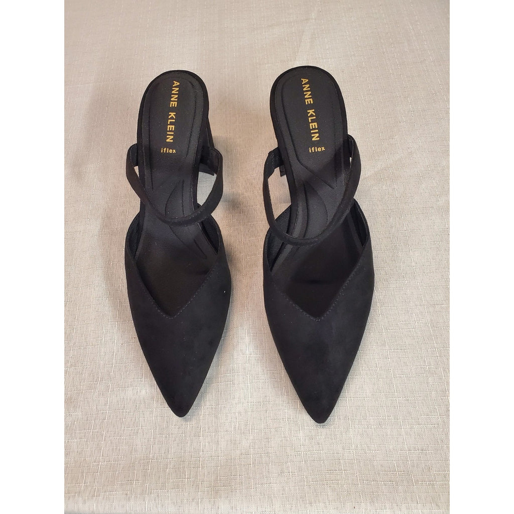 Anne Klein Womens Sz 8.5 Black iflex Mules Slingback Pointed Toe Block Heels