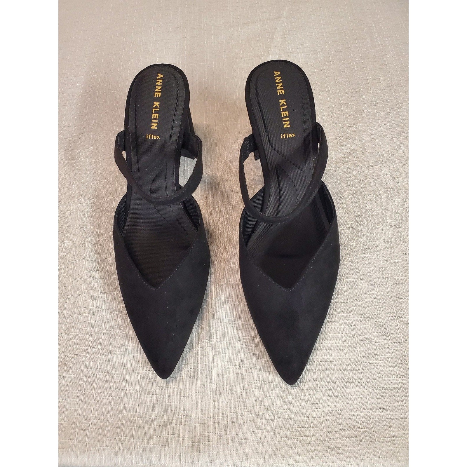 Anne Klein Womens Sz 8.5 Black iflex Mules Slingback Pointed Toe Block Heels