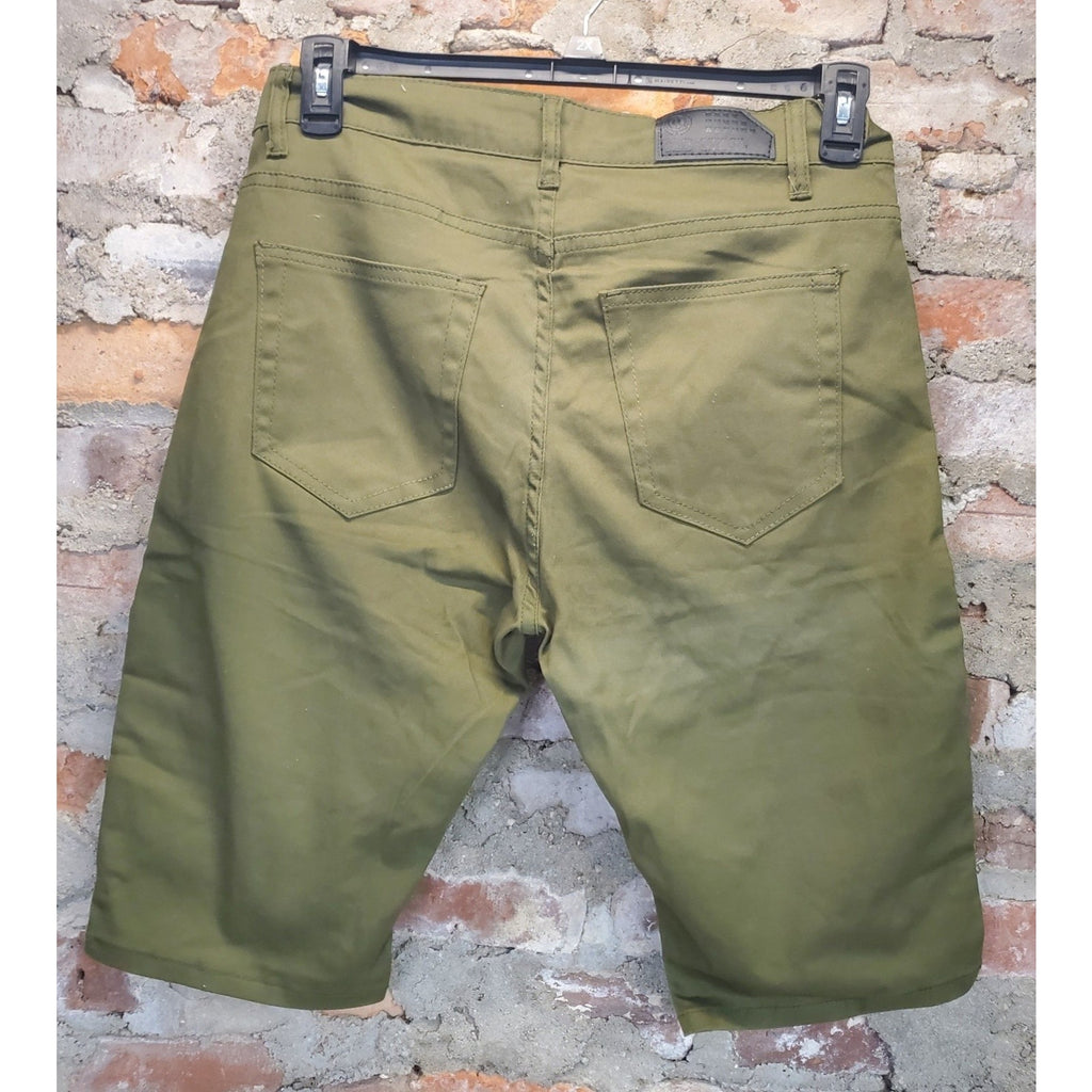 OLD SKOOL PREMIUM Mens Shorts Size 32 Olive Green Moto Style Zipper Pockets