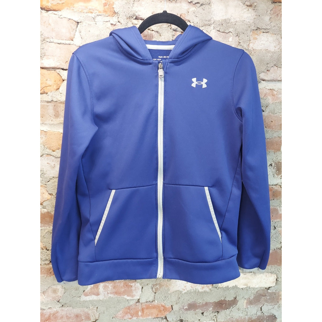 Under Armour Youth L Full Zip Hoodie YLG Blue COLDGEAR Loose Fit Fleece Lined