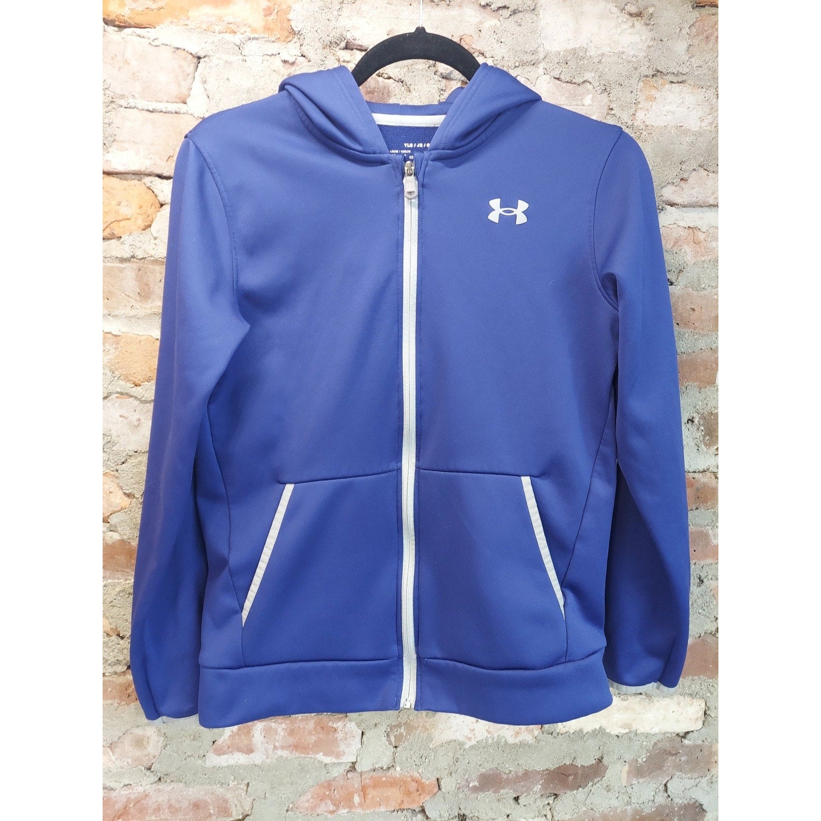 Under Armour Youth L Full Zip Hoodie YLG Blue COLDGEAR Loose Fit Fleece Lined