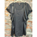 Worthington Womens Blouse XXL Black Ruffle Sleeve Satin Scoop Neck