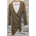 love J Womens XL Dress Black Gold Geometric Print Long Sleeve Mini V Neck
