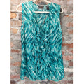 NEW YORK & COMPANY Womens Sleeveless Blouse Size 14 Teal Green White Ruffle V