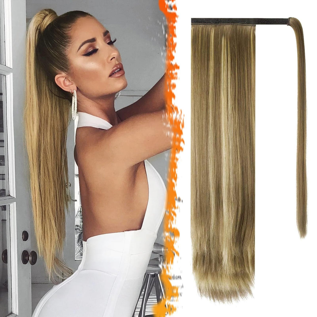 BARSDAR Drawstring Ponytail Hairpiece Blonde 26" Long Straight Wrap Around