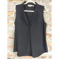 Calvin Klein Womens Sleeveless Blouse L Black V Neck Pleated Workwear