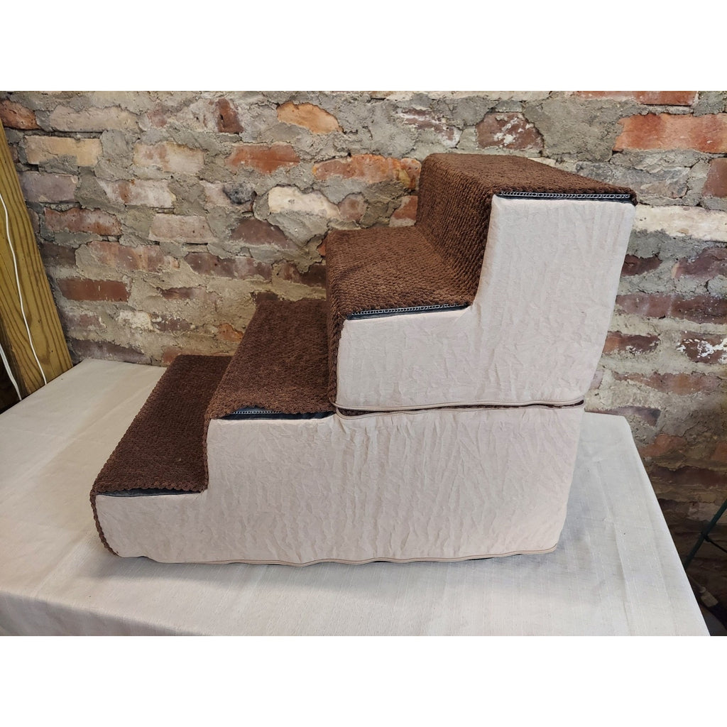 Pet Stairs Dog Steps Cats 4 Step Portable Removable Washable Cover Brown Beige