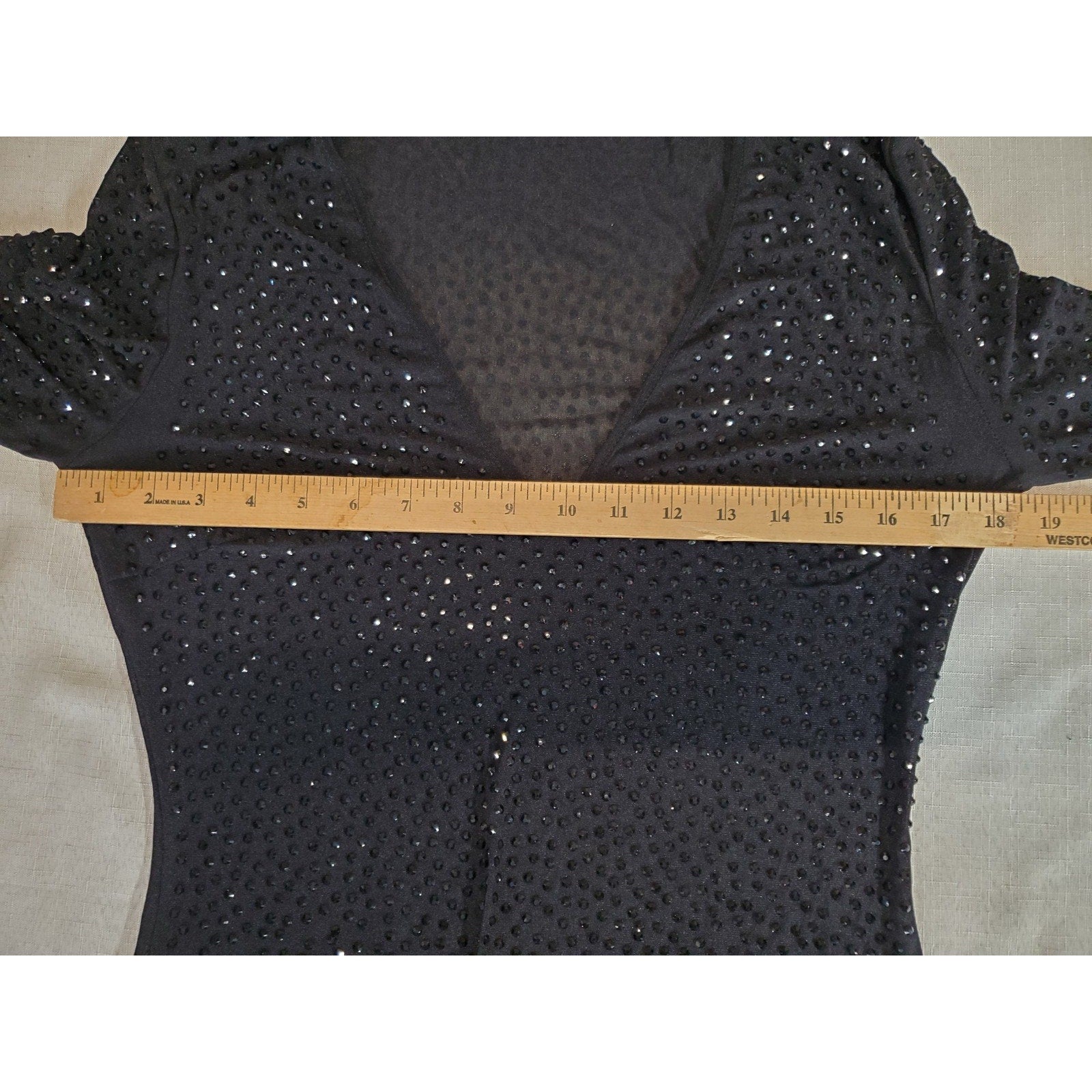 Womens Sz M Black Sparkle Sheer Long Sleeve V Neck Mini Party Dress