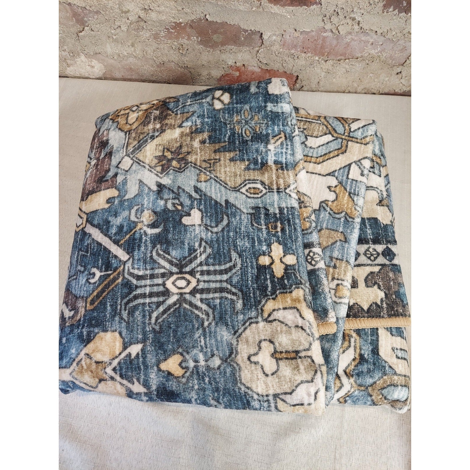 RUGSUARE Area Rug 4x6' Washable Ultra Soft Boho Medallion Blue Cream Brown