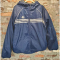 Adidas Mens M Navy Blue Hooded Windbreaker Jacket Full Zip 3 Stripe